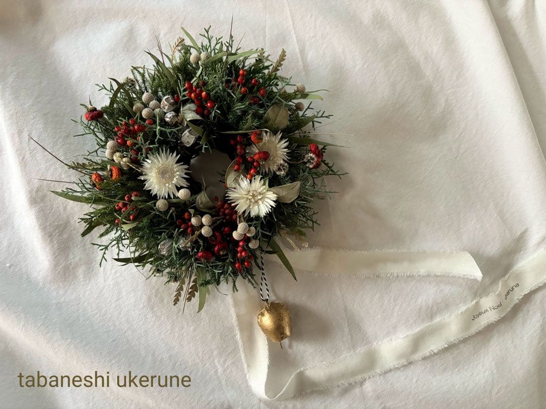 シンカルファとローズヒップや野バラを紡いだ　リネンタッセル付き　クリスマスリース