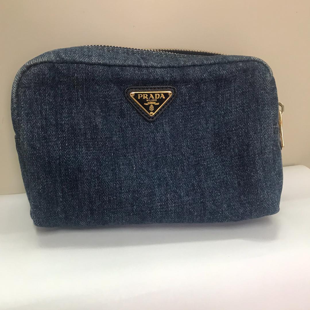 PRADA デニム ポーチ 化粧 メイク インディゴ