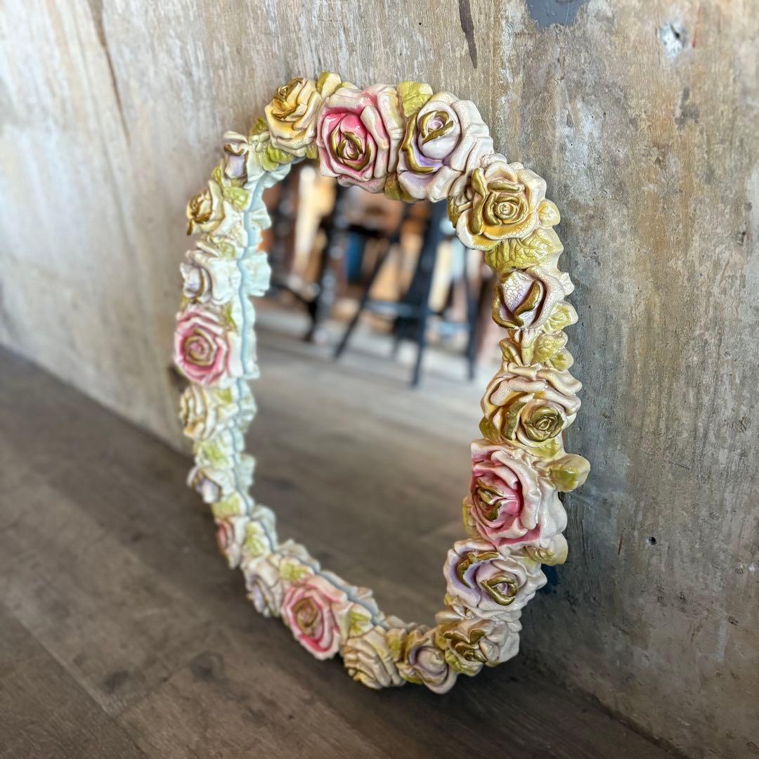 ロココ調　ローズフレーム　ウォールミラー