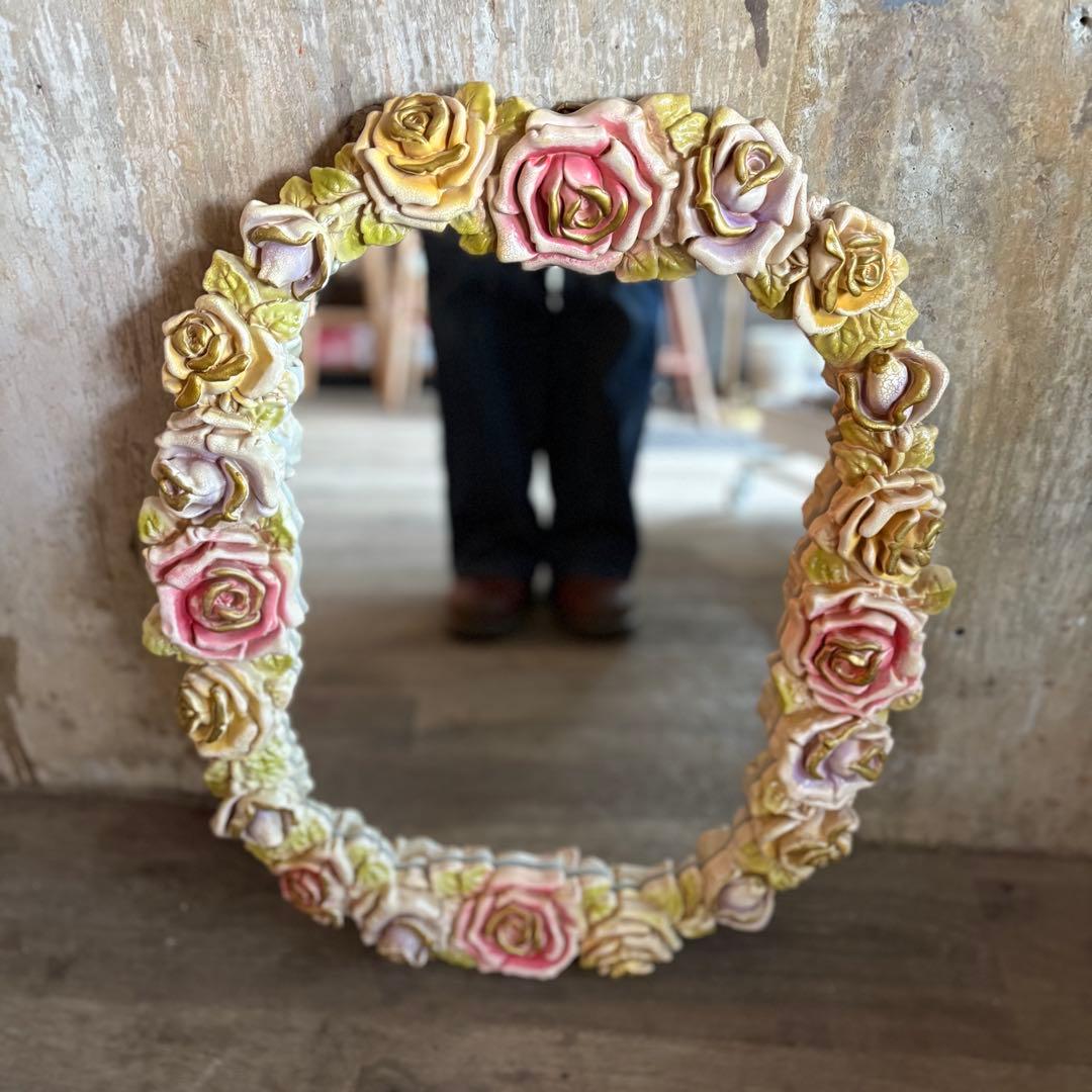 ロココ調　ローズフレーム　ウォールミラー