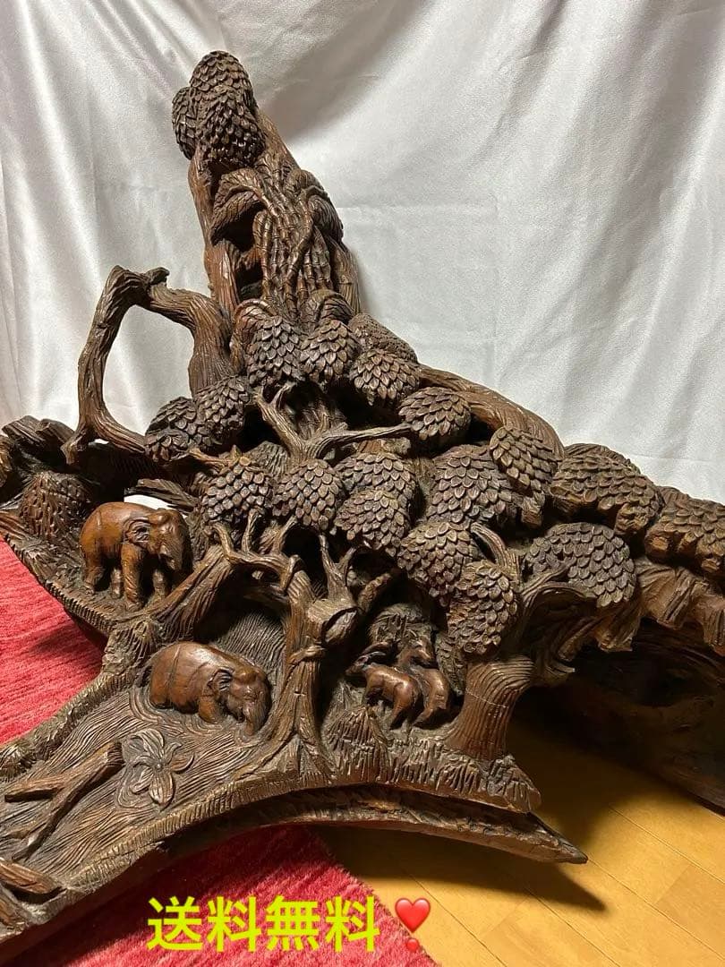 木一本一刀彫り特別注文アンティークオブジェ（象）迫力の逸品