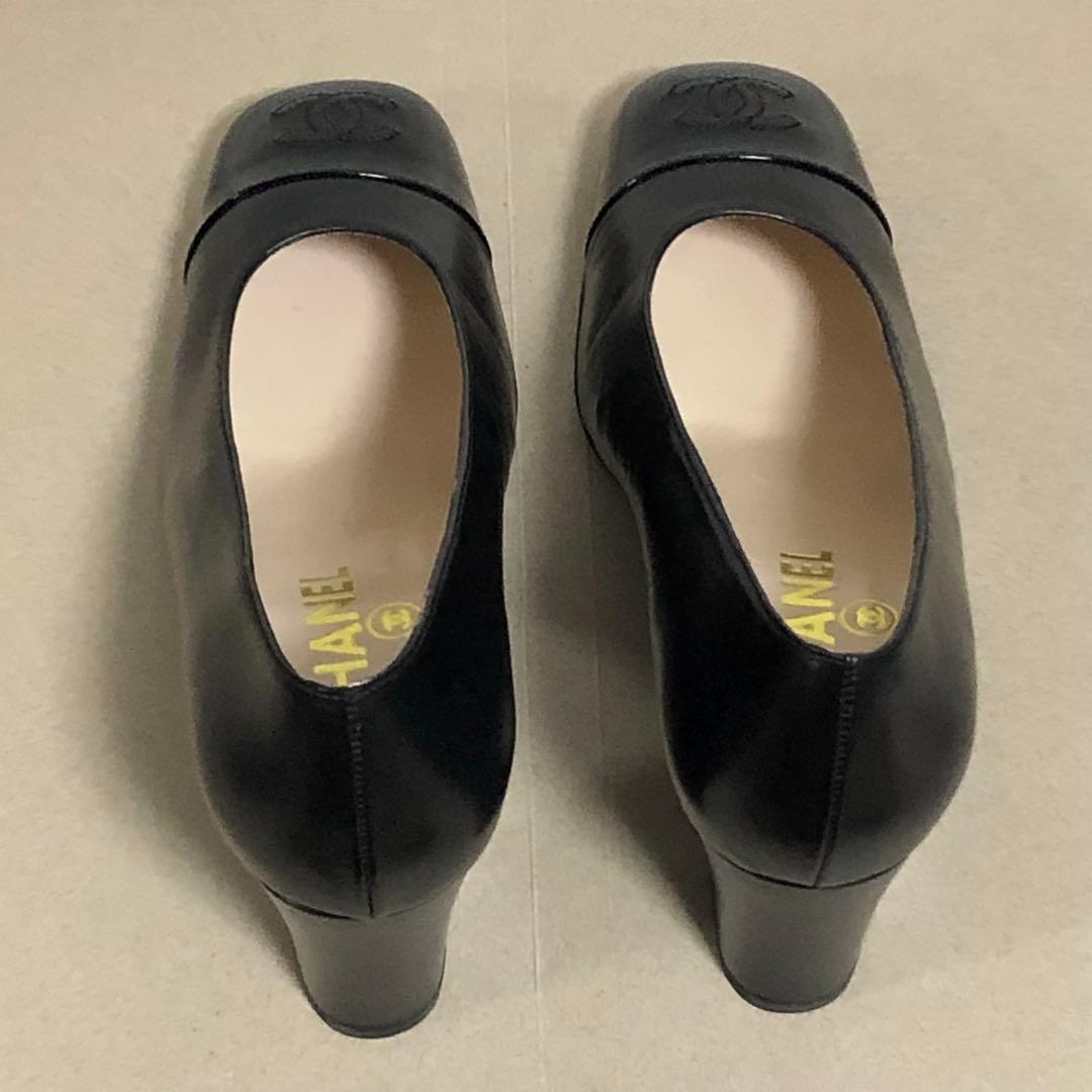 シャネル　CHANEL パンプス　ヒール　ロゴ　ココマーク　エナメル　ブラック