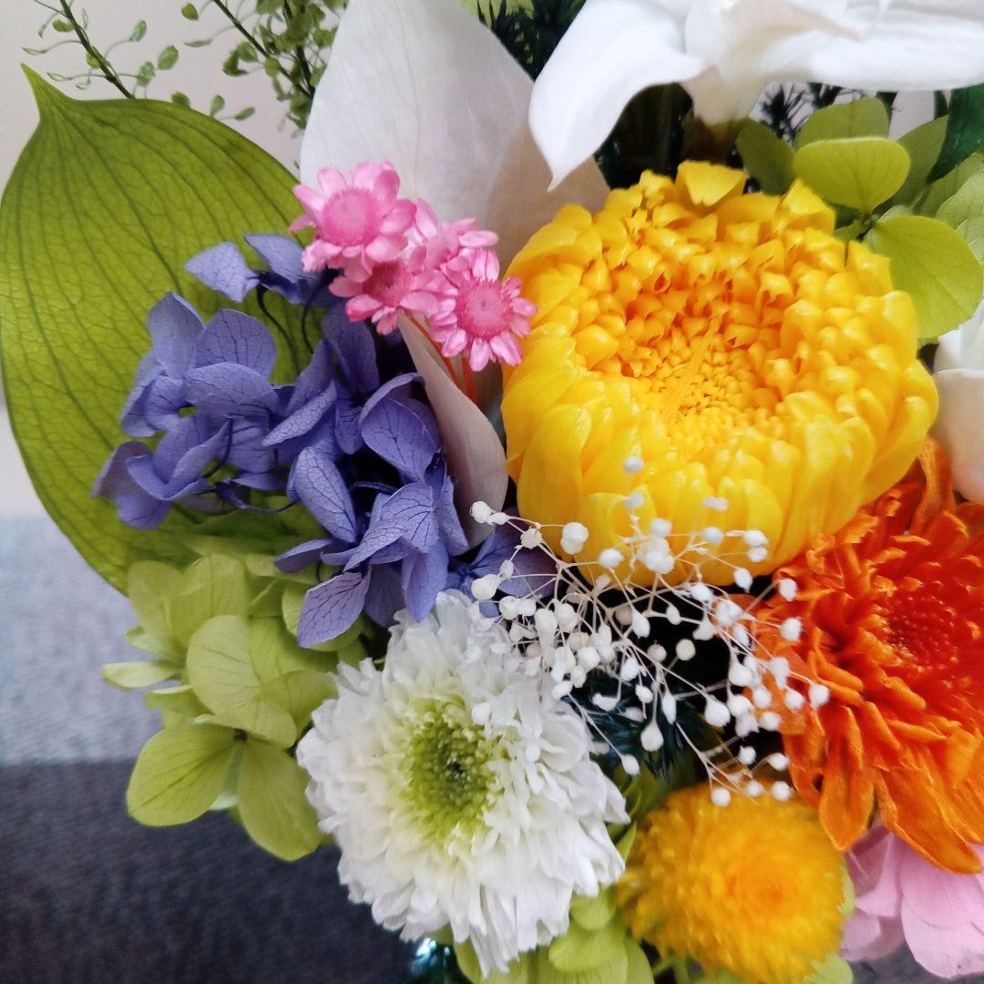 プリザーブドフラワー仏花　一対　イエロー系　お供え花　お仏壇花　花器一体型
