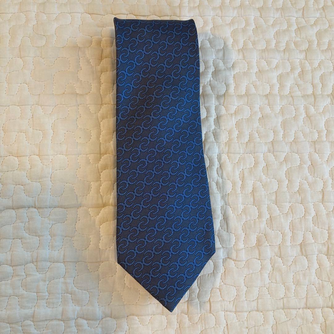 【buruaaaaaaaa 】HERMES ネイビー シルクネクタイ