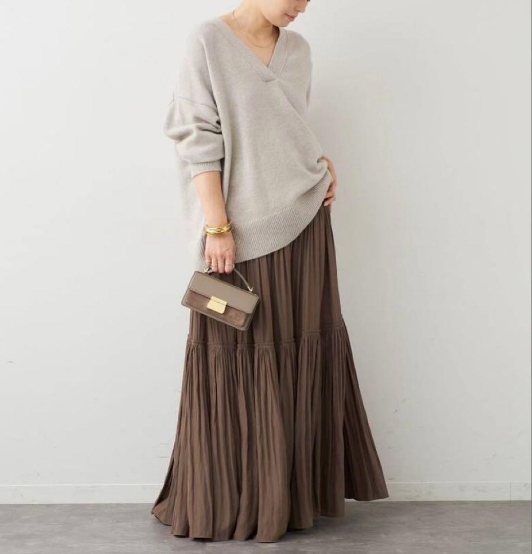 美品 Deuxieme Classe Gather Maxi スカートブラウンD