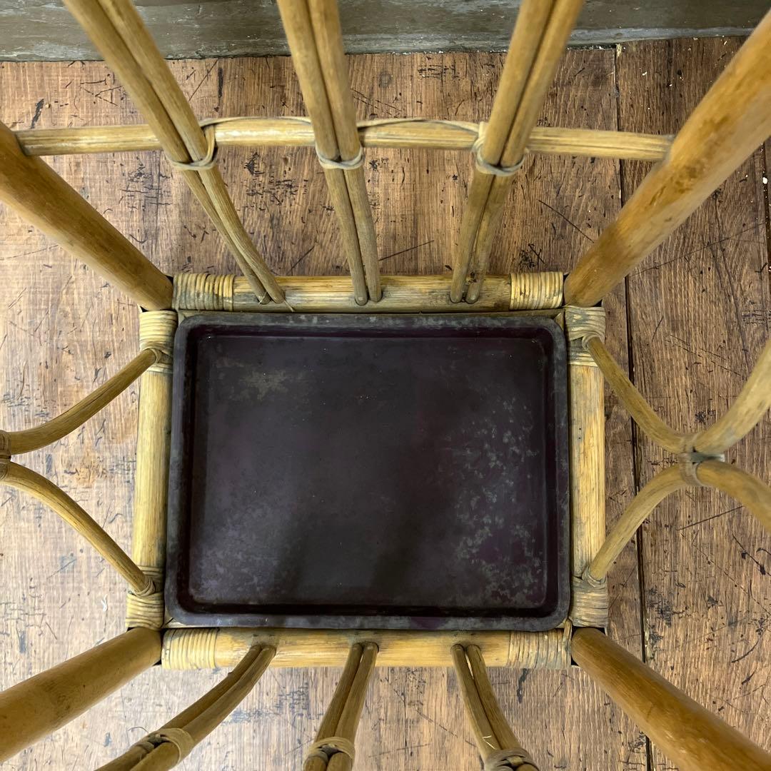 A-1 昭和レトロ ラタンスタンドミラー 姿見 傘立て 物掛け 古家具