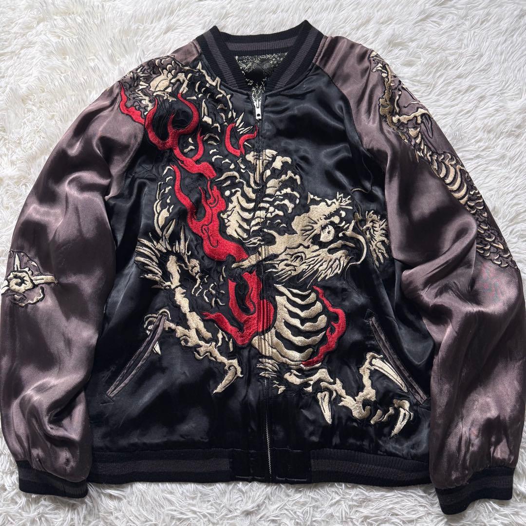 希少/L✨花旅楽団　スカジャン　リバーシブル　豪華刺繍　龍　玄武