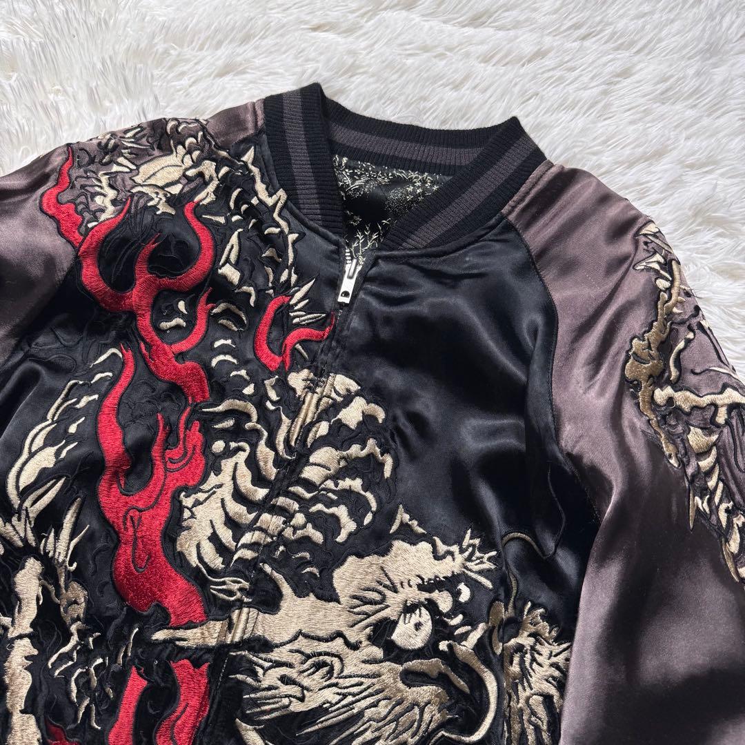 希少/L✨花旅楽団　スカジャン　リバーシブル　豪華刺繍　龍　玄武