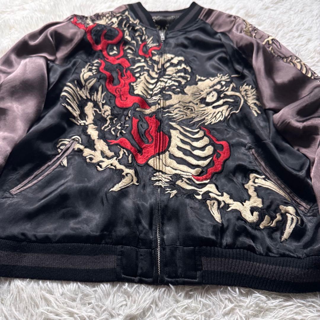 希少/L✨花旅楽団　スカジャン　リバーシブル　豪華刺繍　龍　玄武