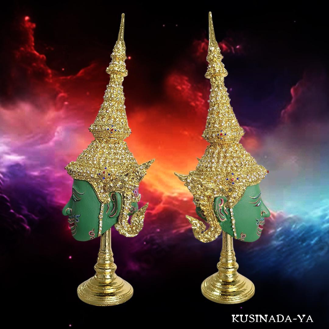 タイ芸術品 コンマスク インドラ 魔除け 厄除け 仮面 台座付き タイお守り