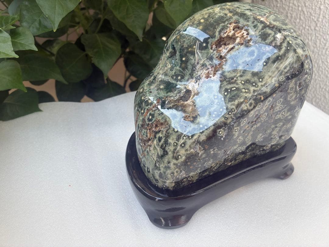 【天然石 オーシャンジャスパー】 磨き石 木製台座付き