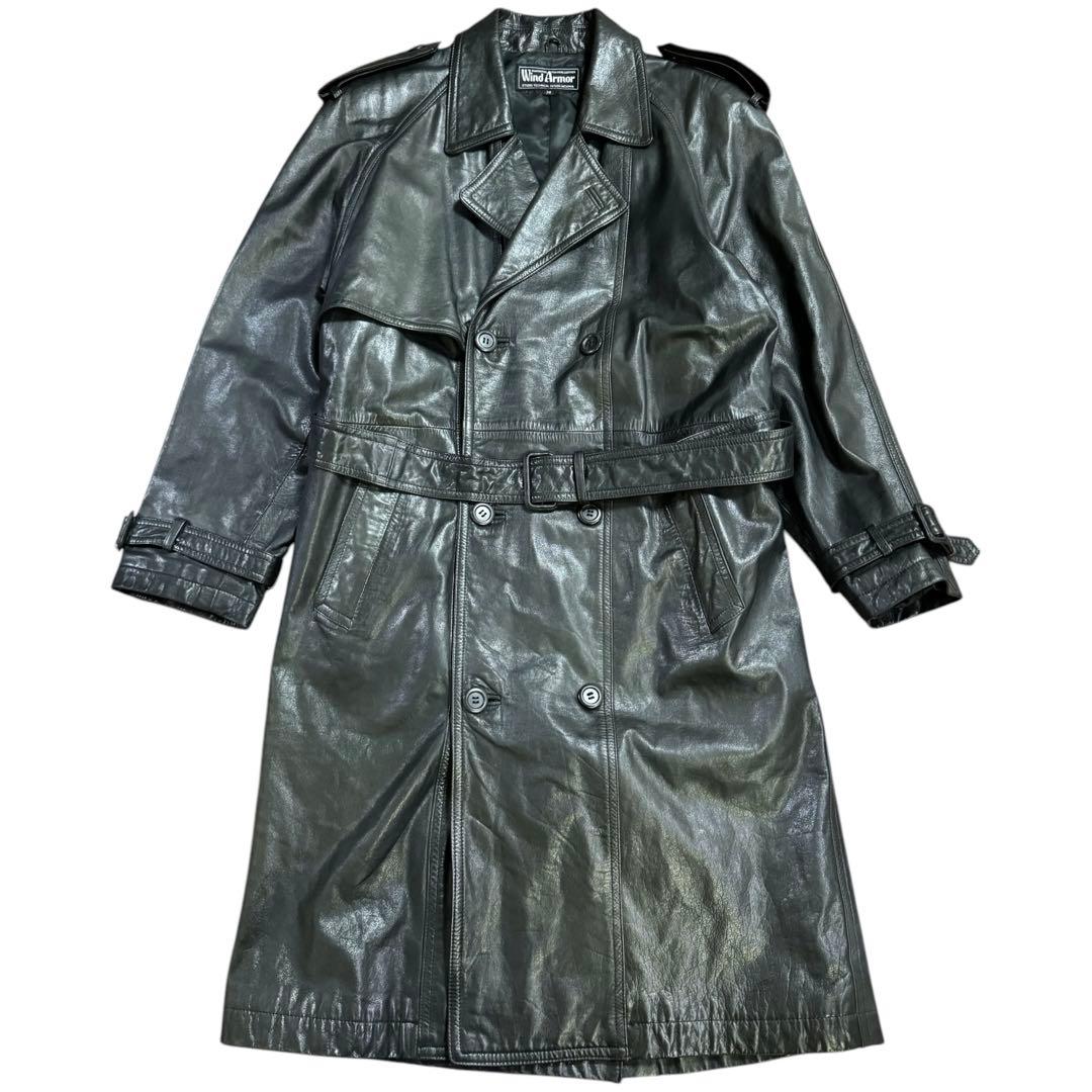 Wind Armor 本革 オールレザー ベルト付 トレンチコート ブラック M