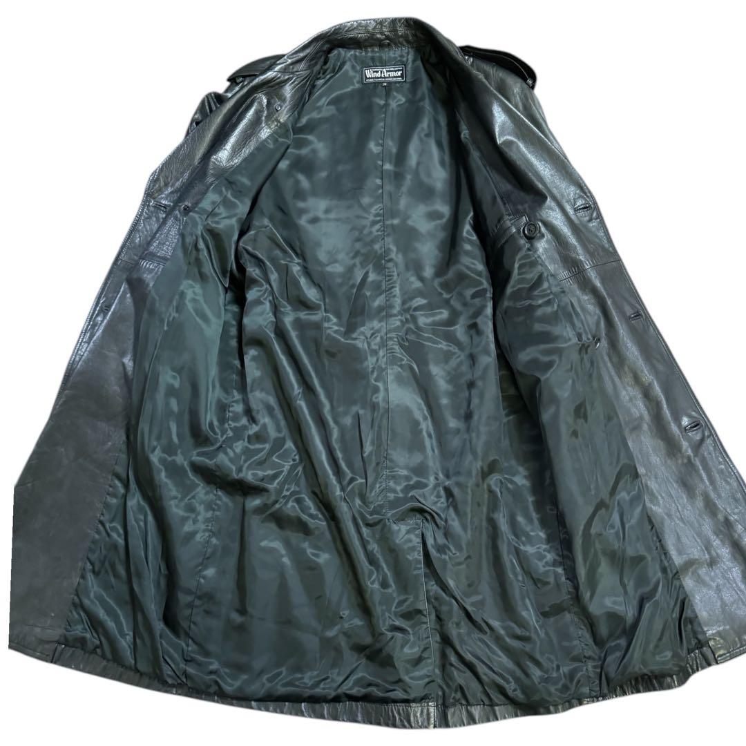 Wind Armor 本革 オールレザー ベルト付 トレンチコート ブラック M