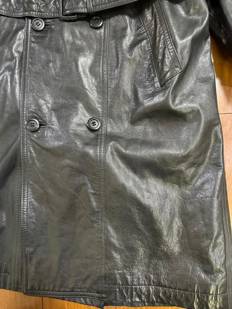 Wind Armor 本革 オールレザー ベルト付 トレンチコート ブラック M