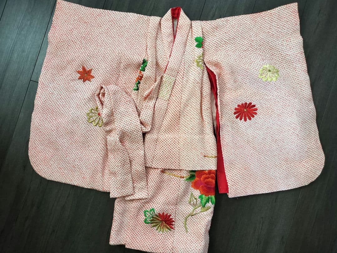 七五三 3歳 正絹 総絞り 着物 被布 草履　カバン　足袋　セット