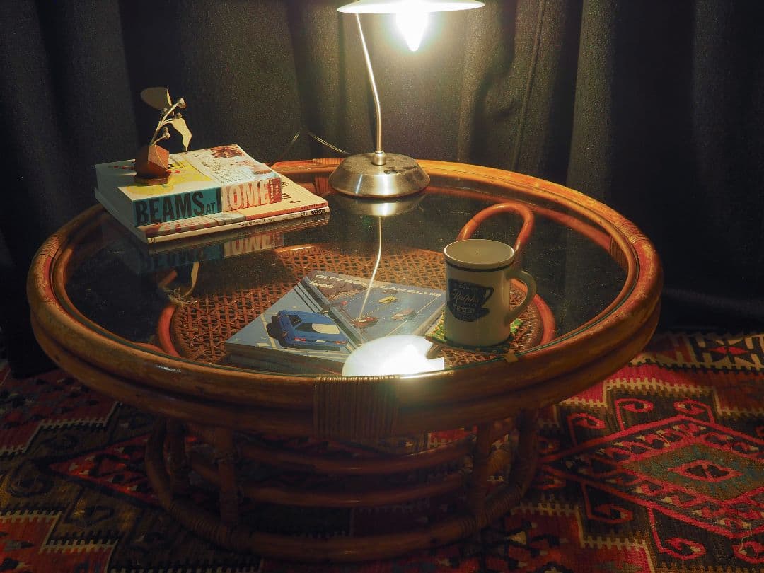 【値引中】ラタンガラストップラウンドテーブル