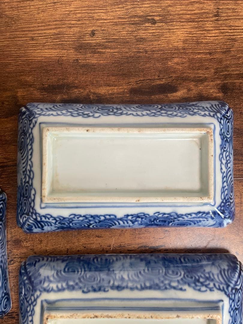 古伊万里　赤絵金彩長方皿五客　アンティーク/お皿/刺身皿/銘々皿