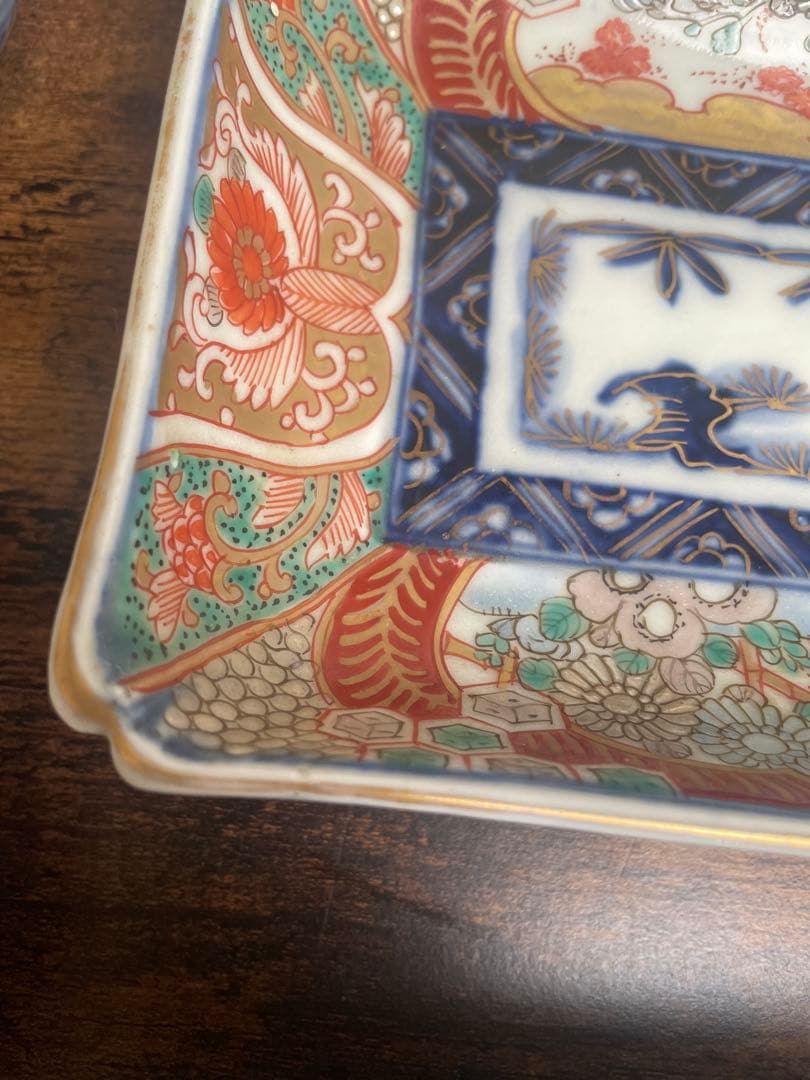 古伊万里　赤絵金彩長方皿五客　アンティーク/お皿/刺身皿/銘々皿