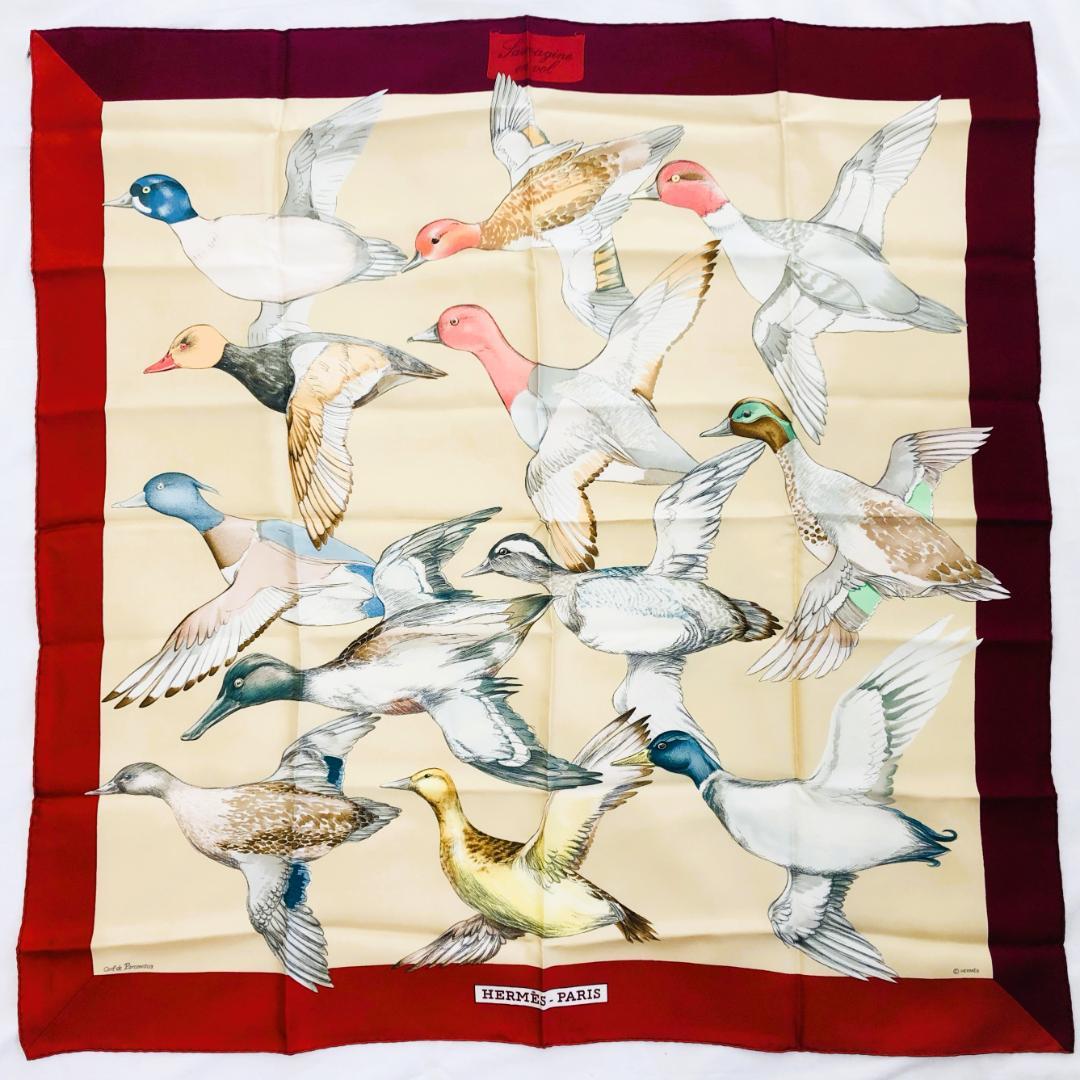 HERMES エルメス カレ90 海を渡る鳥の群れ スカーフ 美品 タグあり