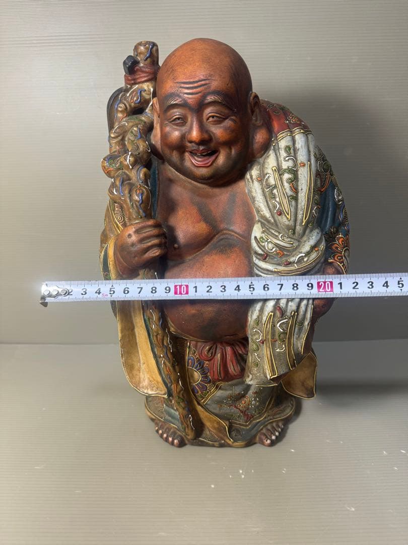 2593 九谷焼　布袋様　置物　陶芸　七福神　縁起物　時代物