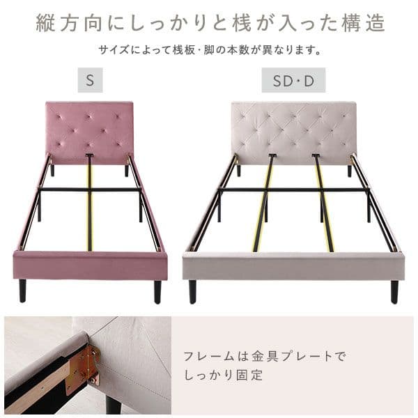 布張り すのこベッド シングル ポケットコイルマットレス付き モーブピンク組立品