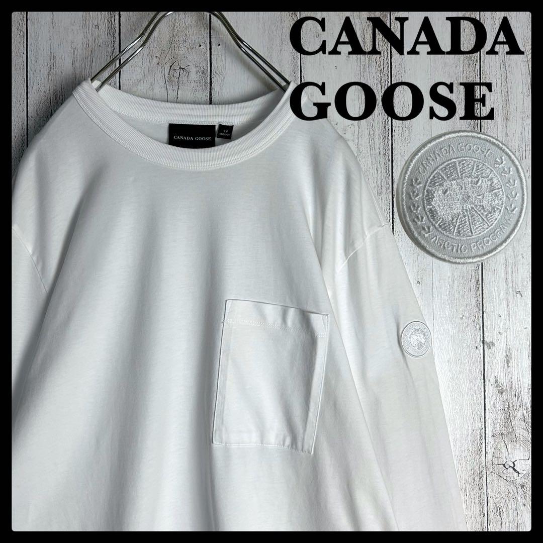 303【美品】カナダグース☆袖ワッペン入り長袖Tシャツ ロンＴ ホワイト