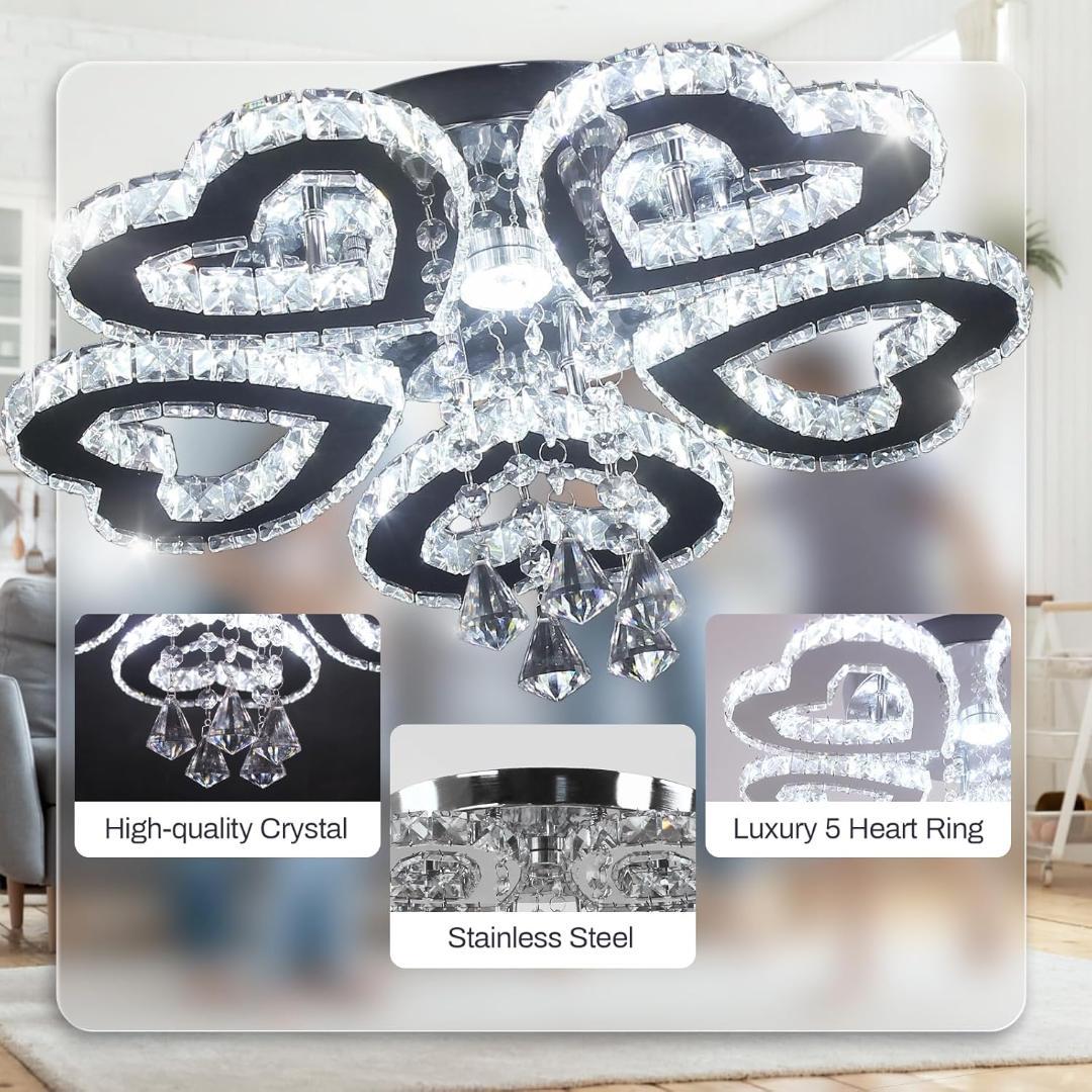 シャンデリア 5ハート型 クリスタル LED シーラングライト スワロフスキー