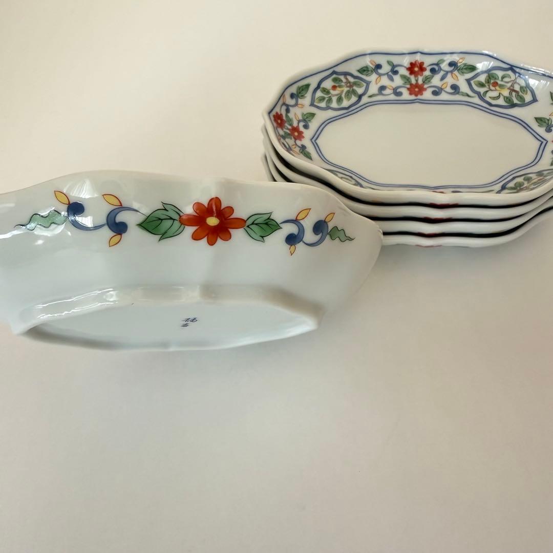 たち吉　橘吉　楕円皿揃　花数寄　５枚セット　銘々皿　桔梗皿　和食器