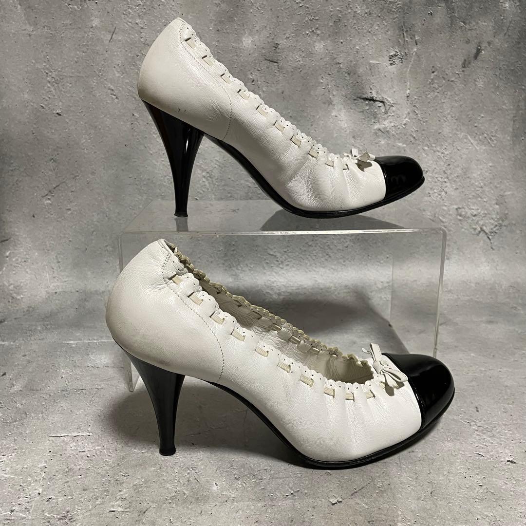 シャネル　CHANEL　ハイヒールパンプス　バイカラー　リボン　ココマーク　36