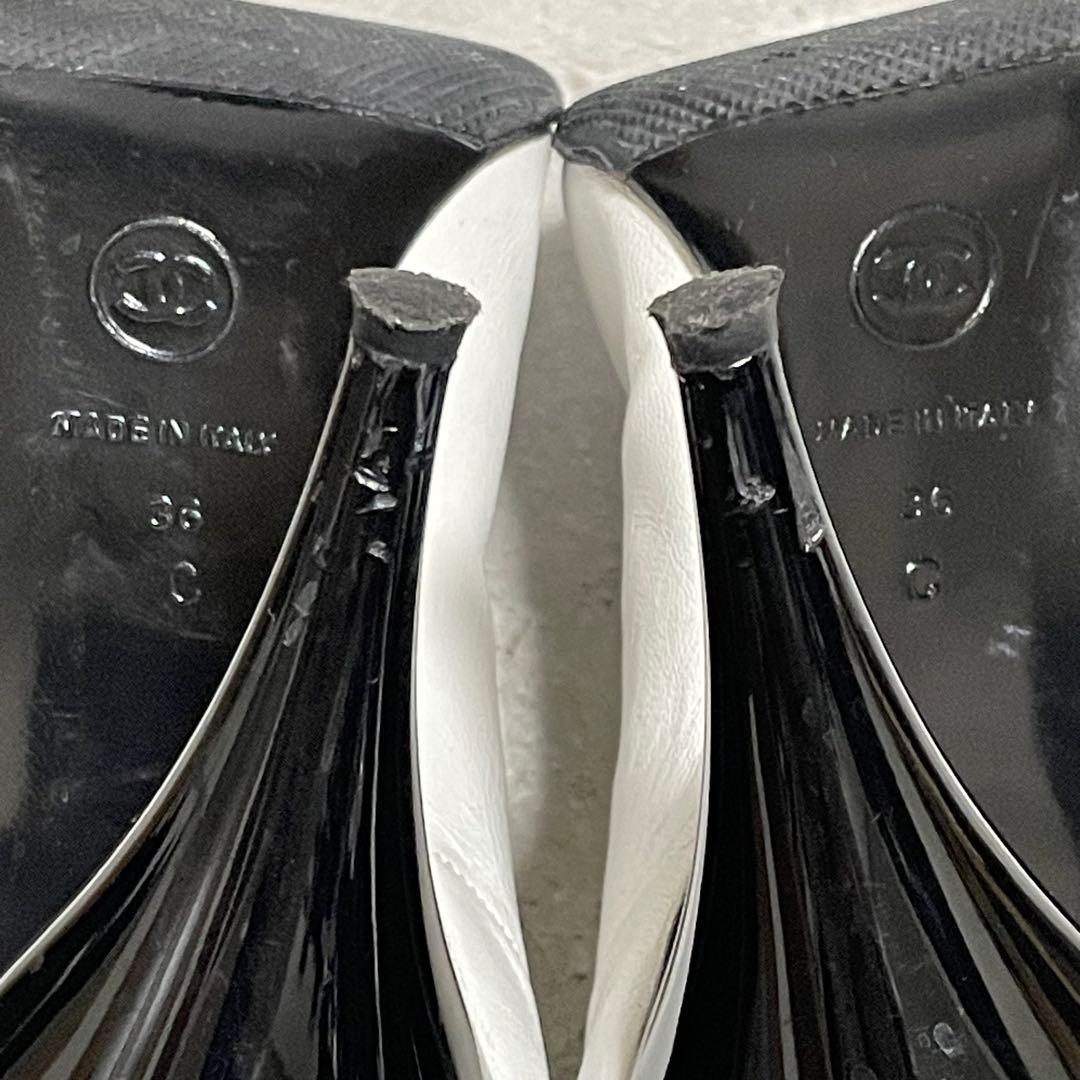 シャネル　CHANEL　ハイヒールパンプス　バイカラー　リボン　ココマーク　36