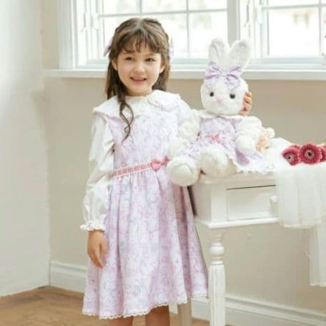 メゾピアノ35周年　ウサギバレリーナ柄ジャンバースカートセット(ヘアゴム付き)