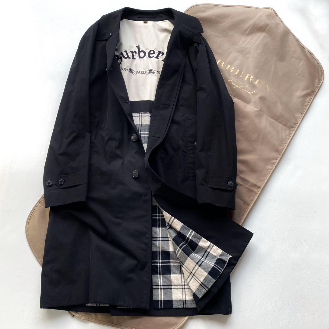 近年　バーバリー　襟袖裏ノバチェック　ロゴ刺繍　ステンカラーコート　ガーメント