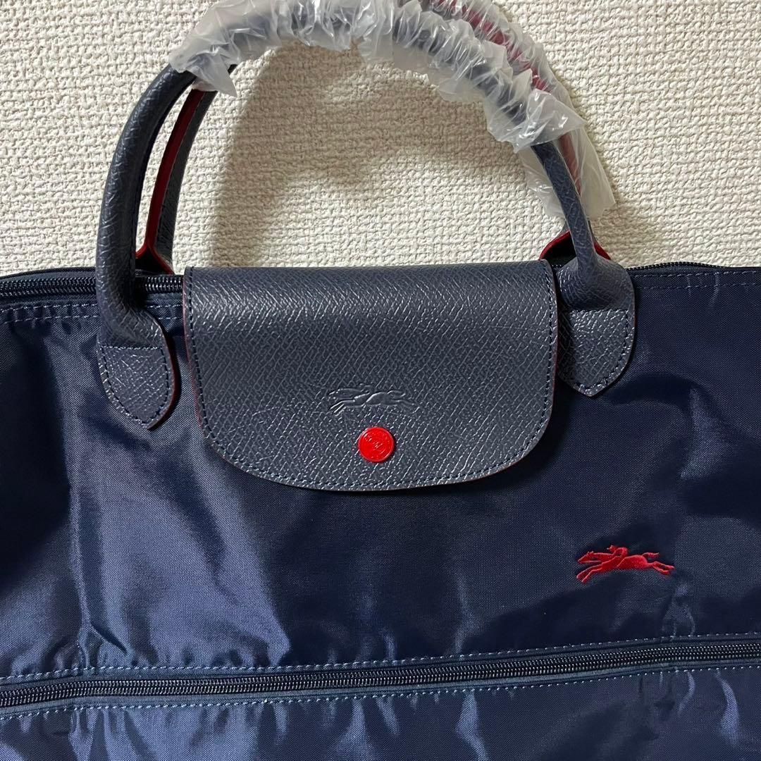【新品】ロンシャン ル・プリアージュボストン男女兼用 ネイビー、レッド(刺繍)
