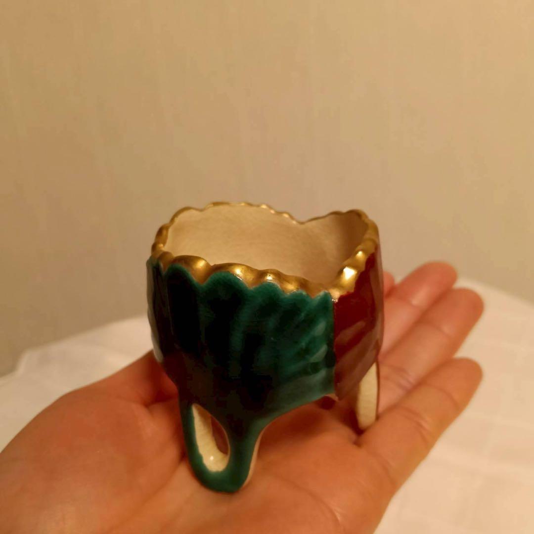 色絵仁清銀杏蓋置　杉田祥平造　清閑寺窯