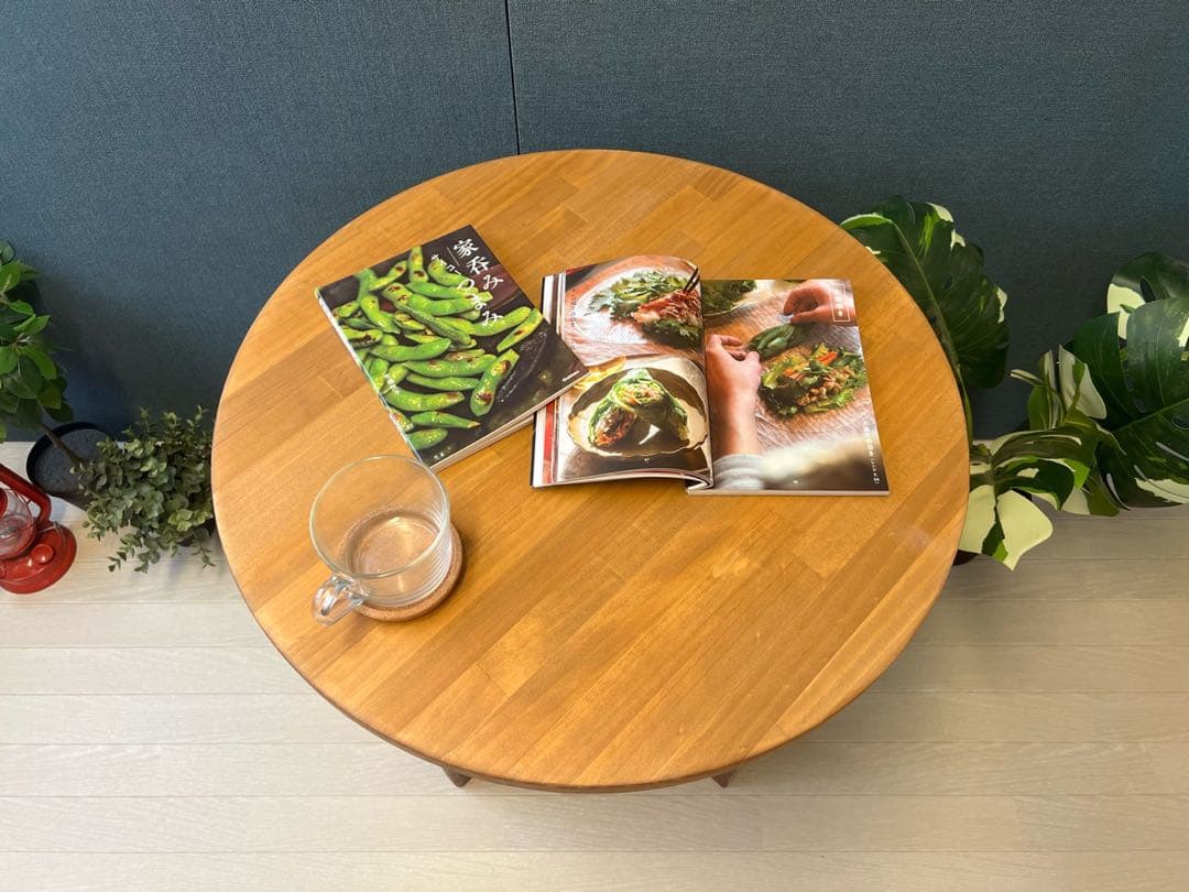 【送料無料】 コーヒーテーブル 丸形4本板脚 60cm パイン 天板Oa脚Wn