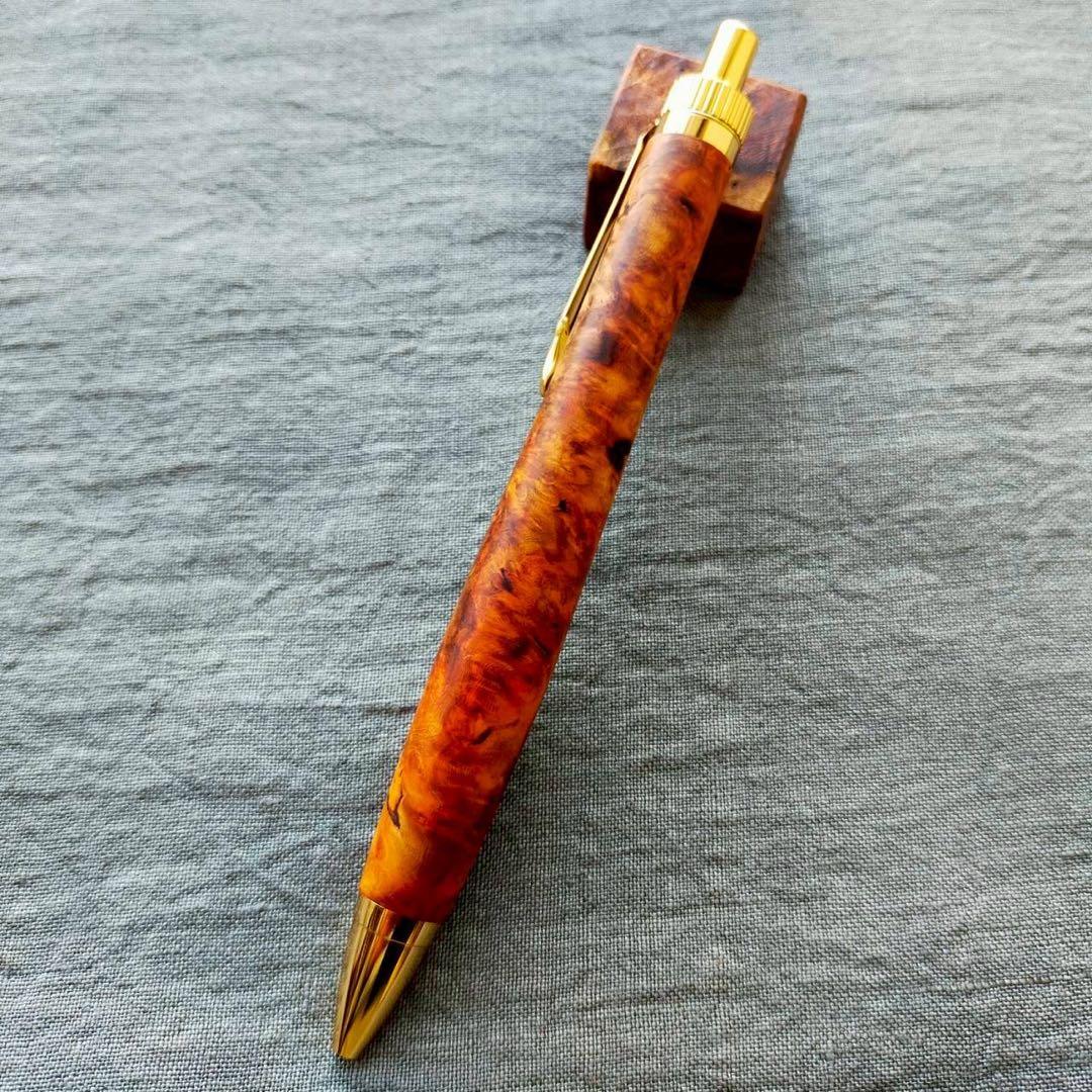 極上本花梨瘤　ハンドメイド　木軸ボールペン　G2　天然木　ゴールド