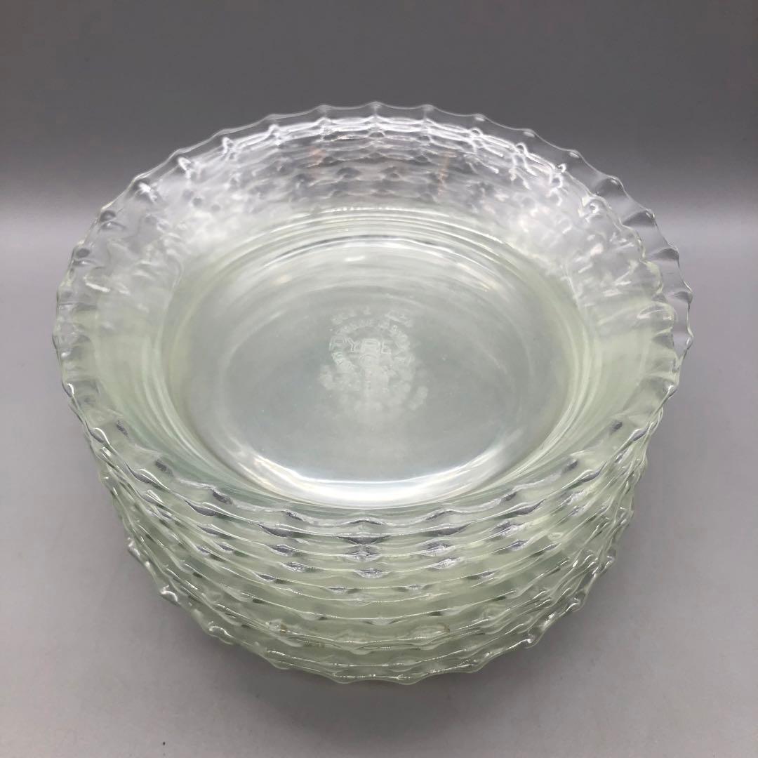 アメリカUSA製オールドパイレックス耐熱ガラス波型ビンテージ皿15cmx11枚