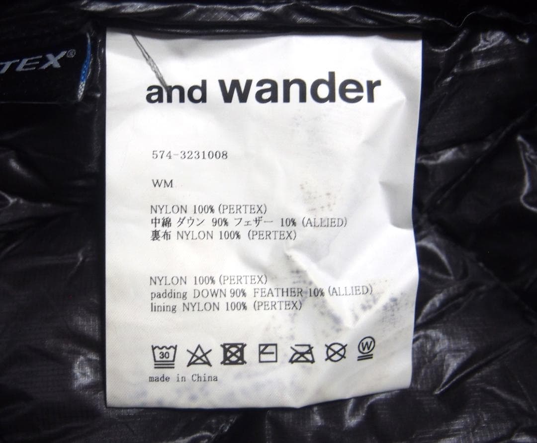 23FW and wander アンドワンダー ダウンベスト サイズWM