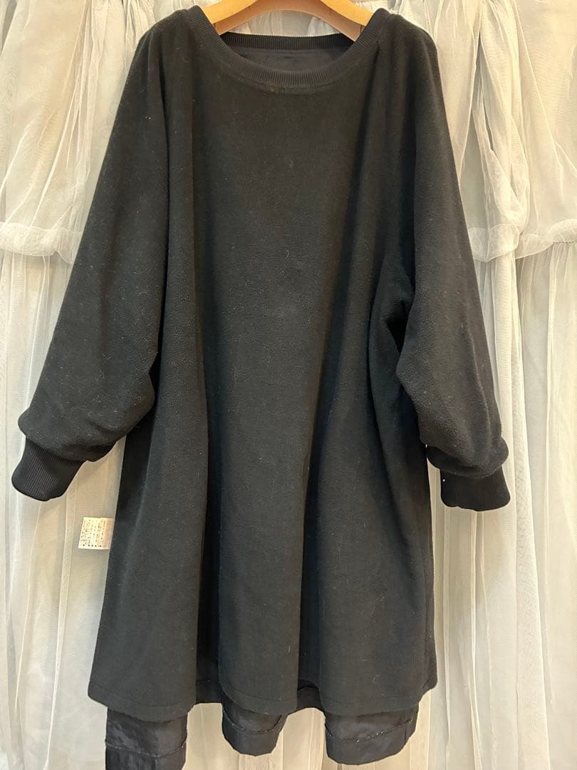 さえらポテチーノ裏全部フリースで暖かい長袖割烹着 花のポケット付き大きめ