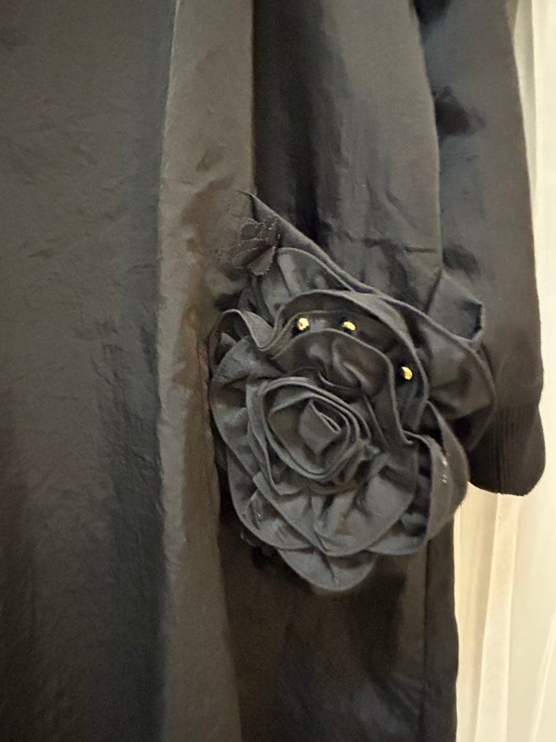 さえらポテチーノ裏全部フリースで暖かい長袖割烹着 花のポケット付き大きめ