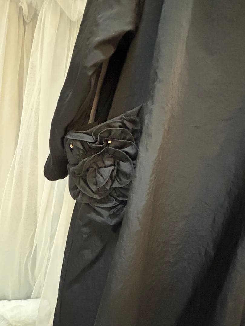 さえらポテチーノ裏全部フリースで暖かい長袖割烹着 花のポケット付き大きめ