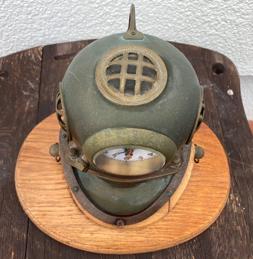 潜水ヘルメット　銅製オブジェ アンティーク インテリア　置き時計