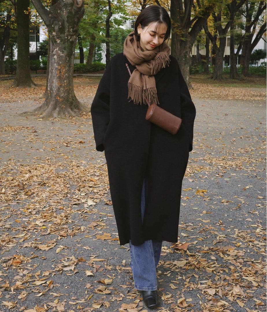 evernavy エバーネイビー　リバーロングコクーンコート　サイズM ブラック