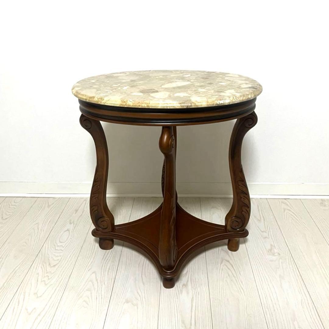 イタリア製アンティーク大理石花台サイドテーブル猫脚