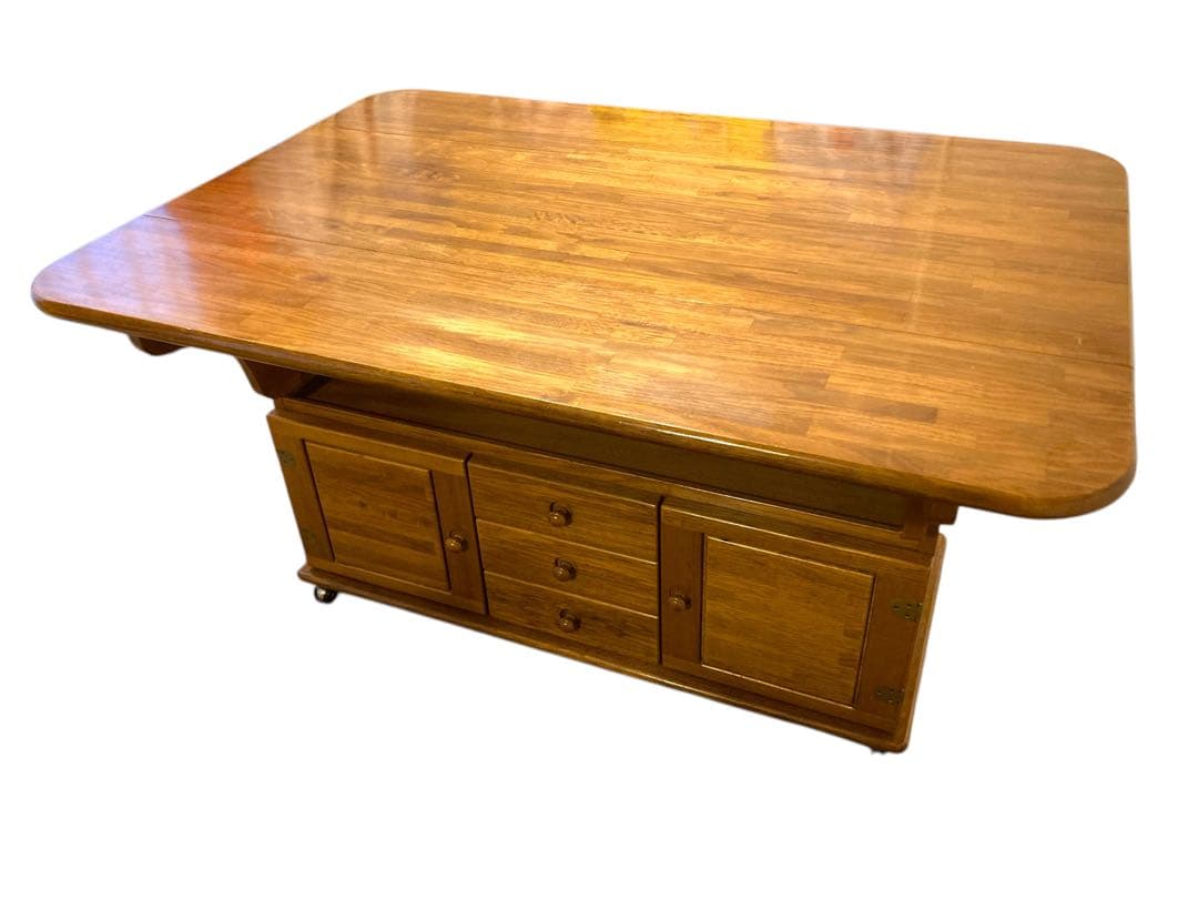 木製長方形テーブル 引き出し付き キャスター付き