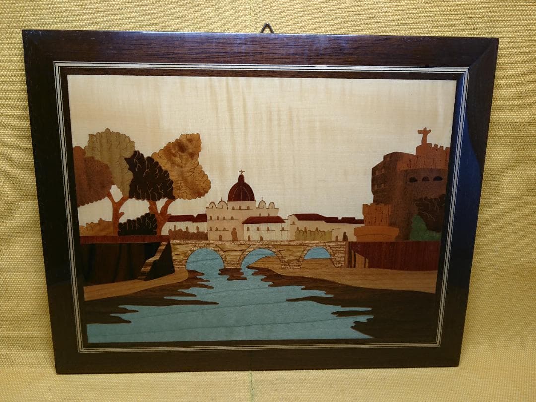 【美品】木製　絵画　壁掛け　イタリア　置物　インテリア　工芸品　美術品A3426