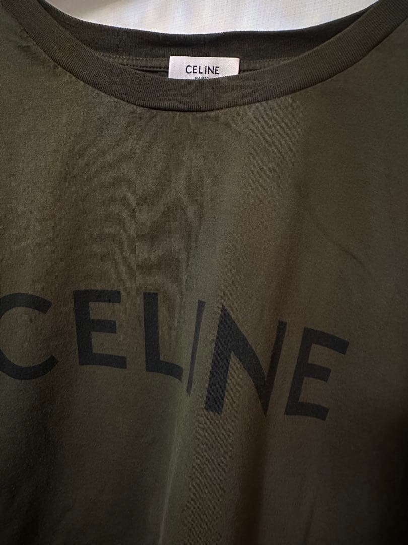 CELINE オリーブ色 ロゴTシャツ