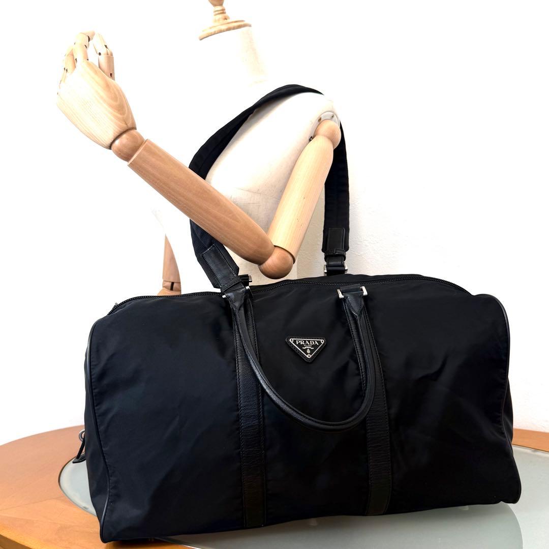 【美品】PRADA プラダ　ナイロンボストンバッグ三角ロゴ 2WAY 黒
