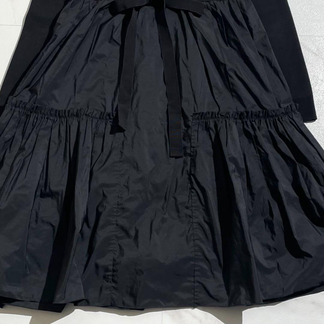 【美品/XS】モンクレール フリル ニット ワンピース リボンベルト 黒