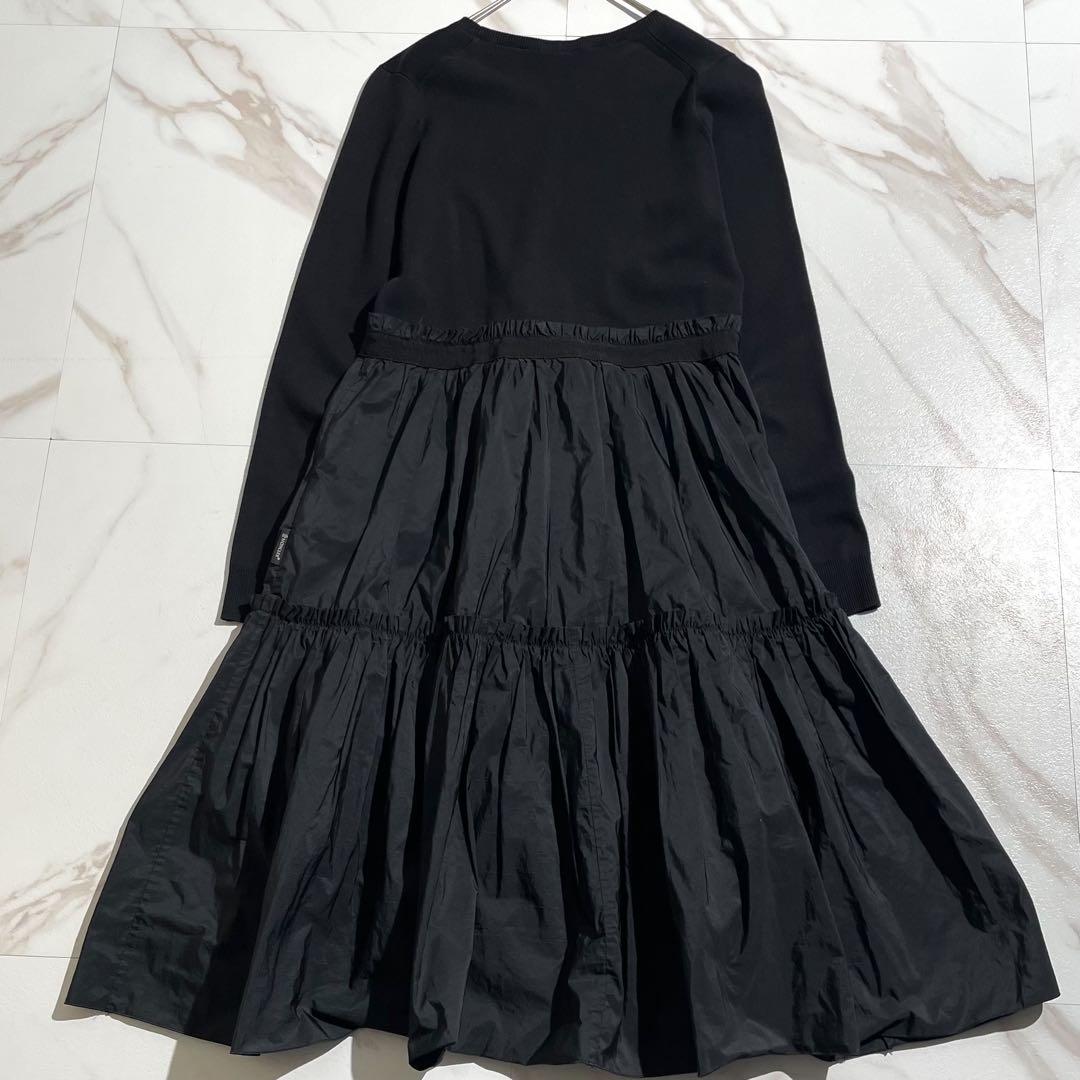 【美品/XS】モンクレール フリル ニット ワンピース リボンベルト 黒